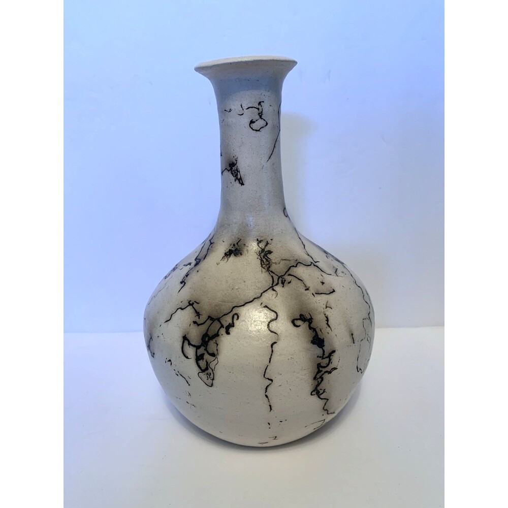 Horse Hair Pottery Vase Signed Raku Firing Home Decor